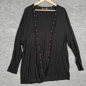 Belldini Plus Sz 2X Cardigan Black Grommet Lace Open Front Office Career Stretch